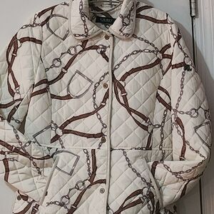Ralph Lauren Cream Chain Pattern Puffer Jacket